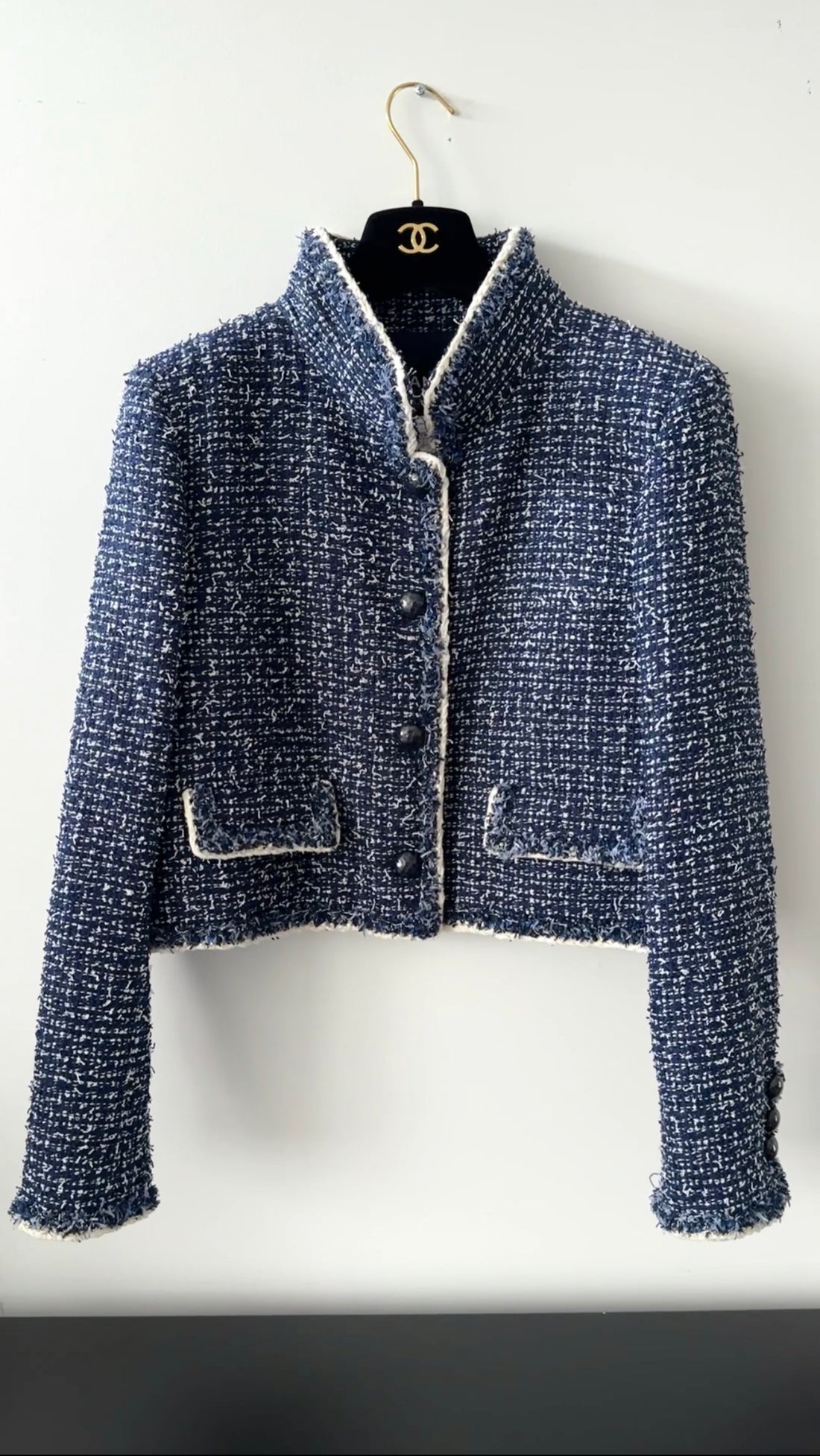 Chanel 2015 Blue and White Tweed Short Jacket - L / XL
