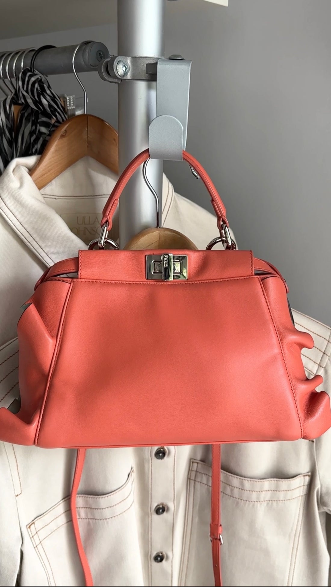 Fendi Peach Leather Mini Ruffle Peekaboo Crossbody Bag