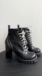 Louis Vuitton Black and White Leather Lace Up Logo boot - 37