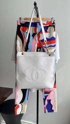 Chanel Vintage 1994 White Caviar Large CC Shoulder Tote Bag