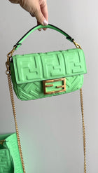 Fendi Edamame Bright Green Embossed Leather Mini Baguette Bag