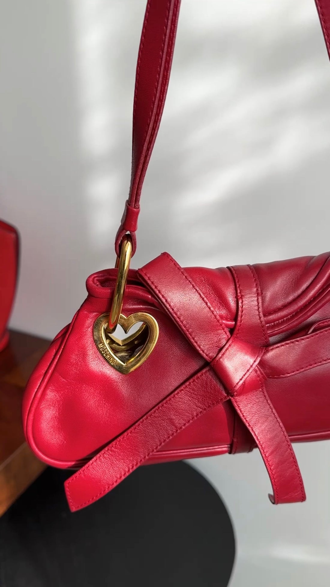 Moschino Red Lambskin Leather Mini Bag with Heart Detail