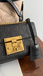 Gucci Small Black Guccissima Leather Padlock Chain Bag