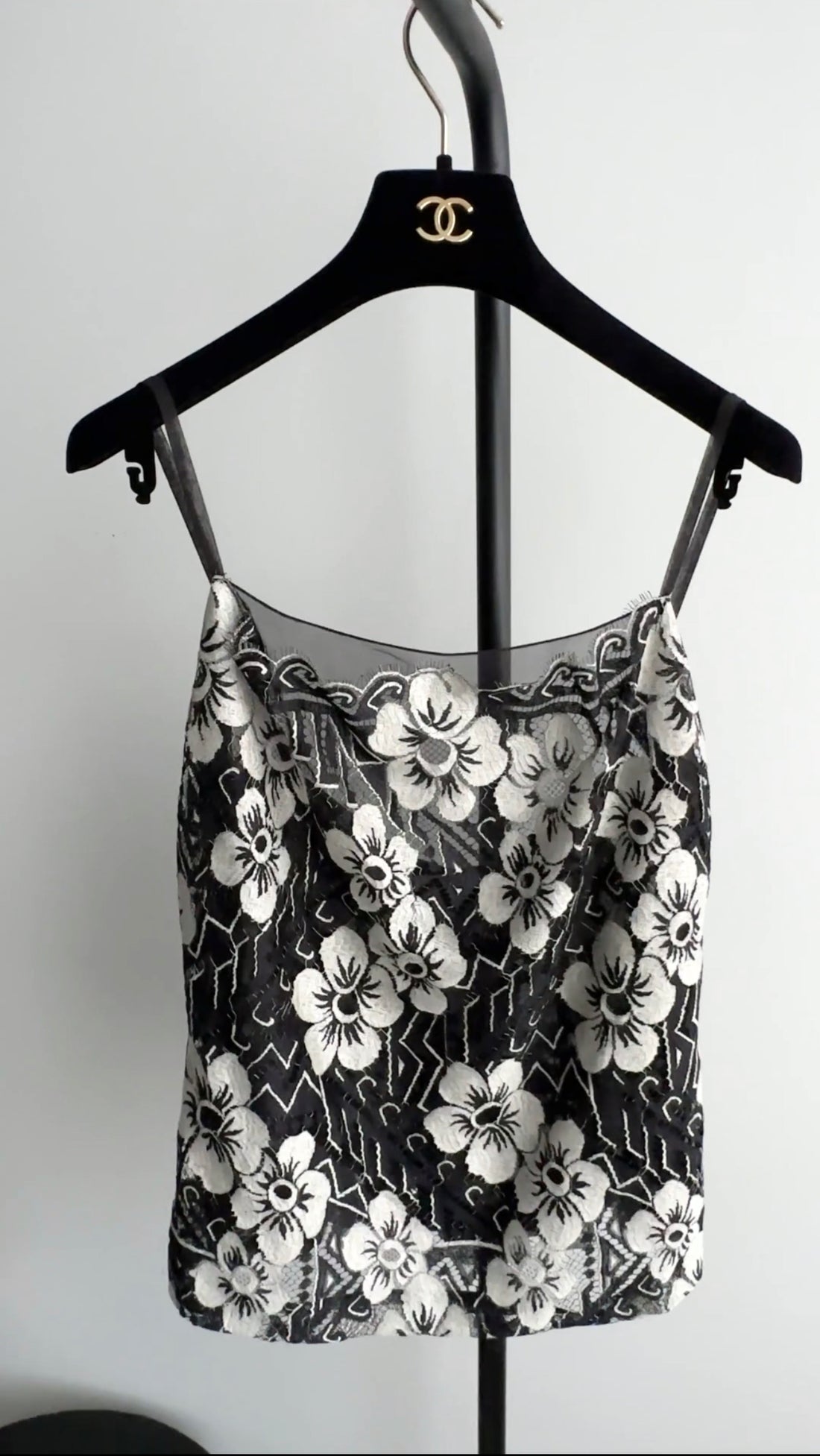 Chanel 06A Black and Grey Camelia Lace Tank Top - FR38 (S)