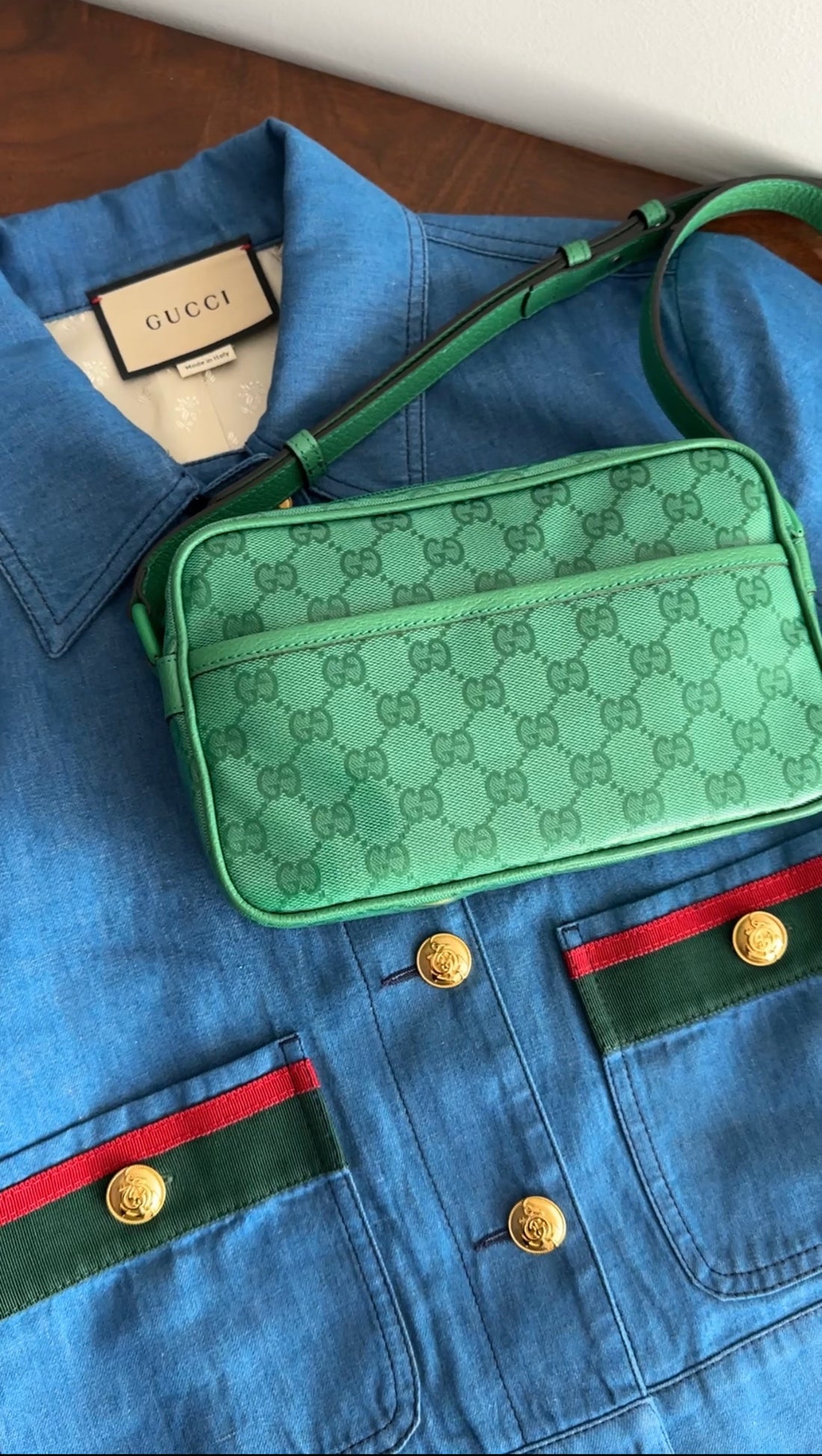 Gucci Green Monogram Crystal Camera Bag