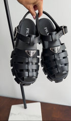 Prada Black Rubber Fisherman Monolith Sandals - 37