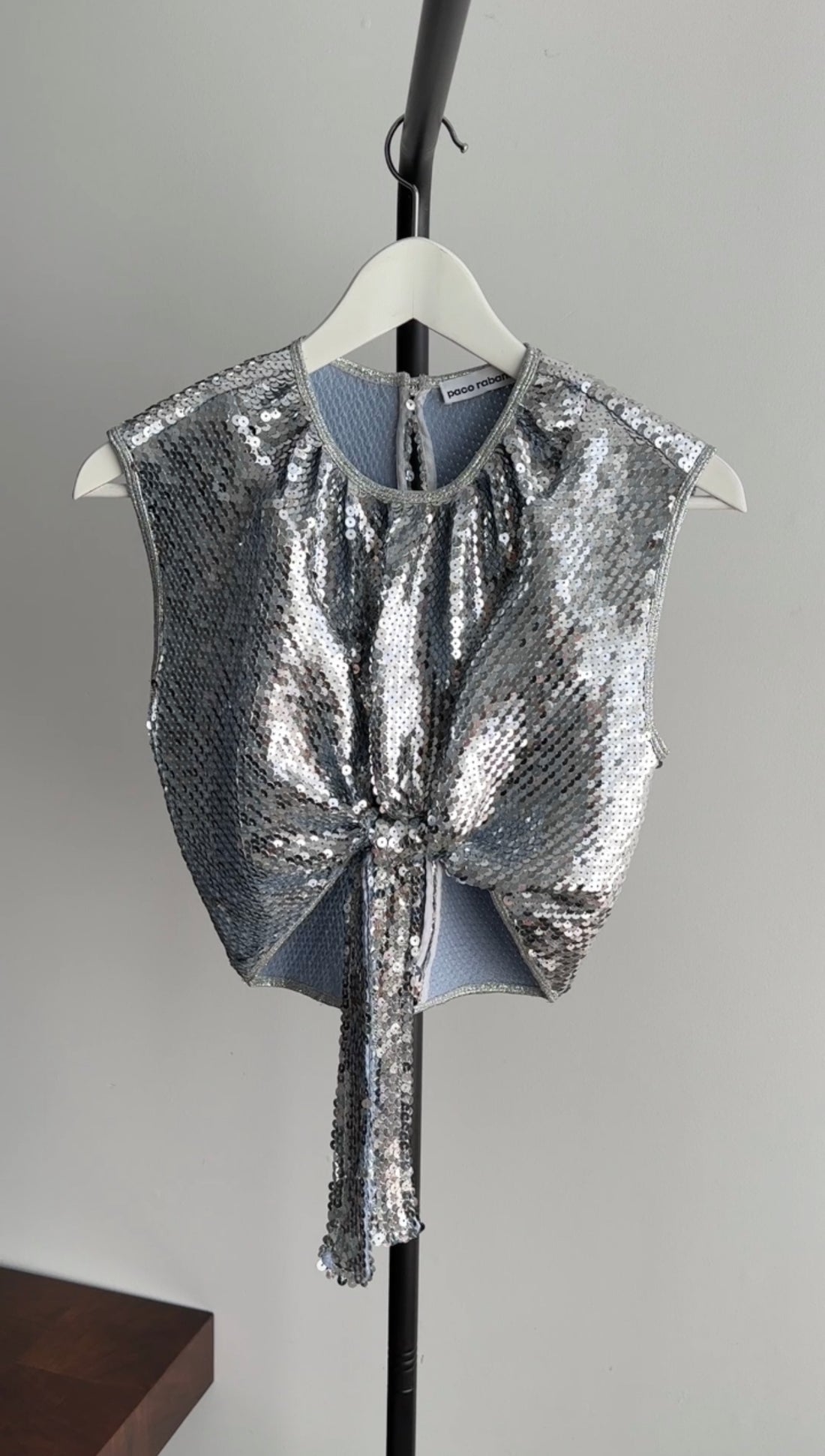 Paco Rabanne Silver Sequin Tie Crop Top - FR36 / 4