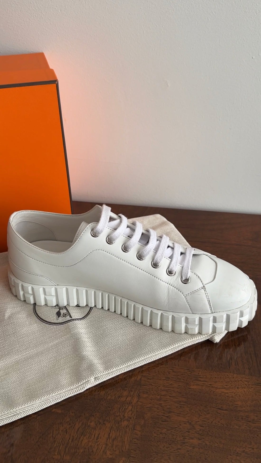 Hermes White Leather Cross Sneakers - 40