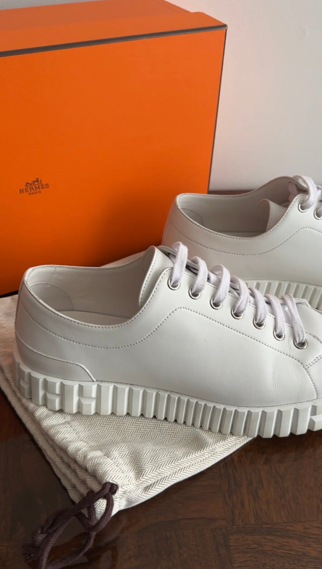 Hermes White Leather Cross Sneakers - 40