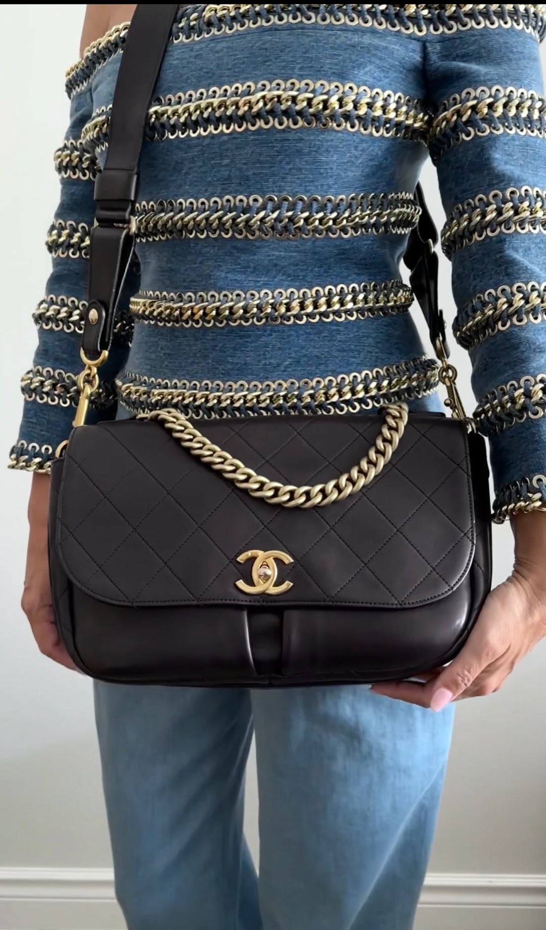 Chanel Black Quilted Leather Paris in Rome Messenger Bag