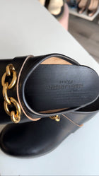 Saint Laurent Black Leather and Goldtone Chain clogs - 41