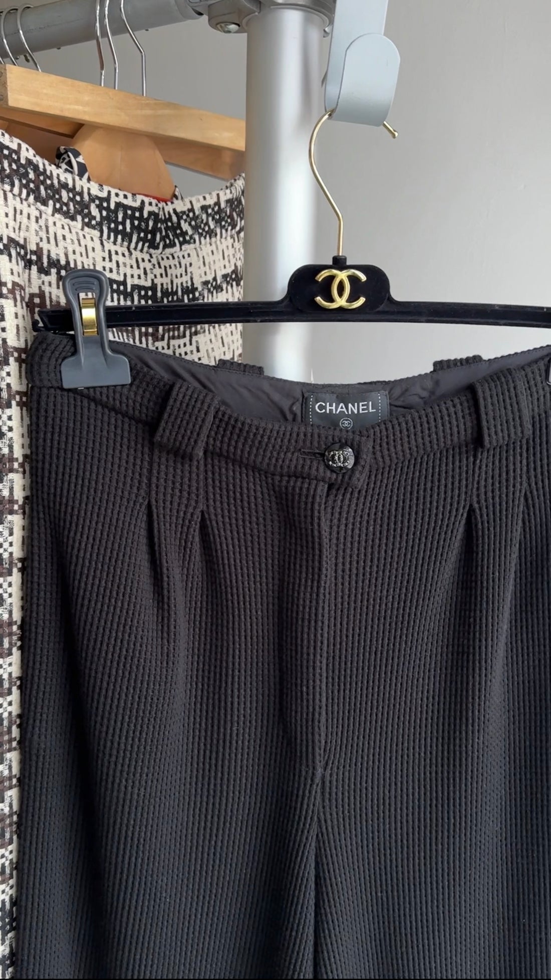 Chanel Black Waffle Jersey Wide Leg Pants - FR40 / 8