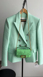 Balmain Mint Green Linen Blend Blazer with Silver Buttons - USA 12