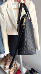 Gucci Black Guccissima Leather Lina A Foldover Two-Way Tote Bag