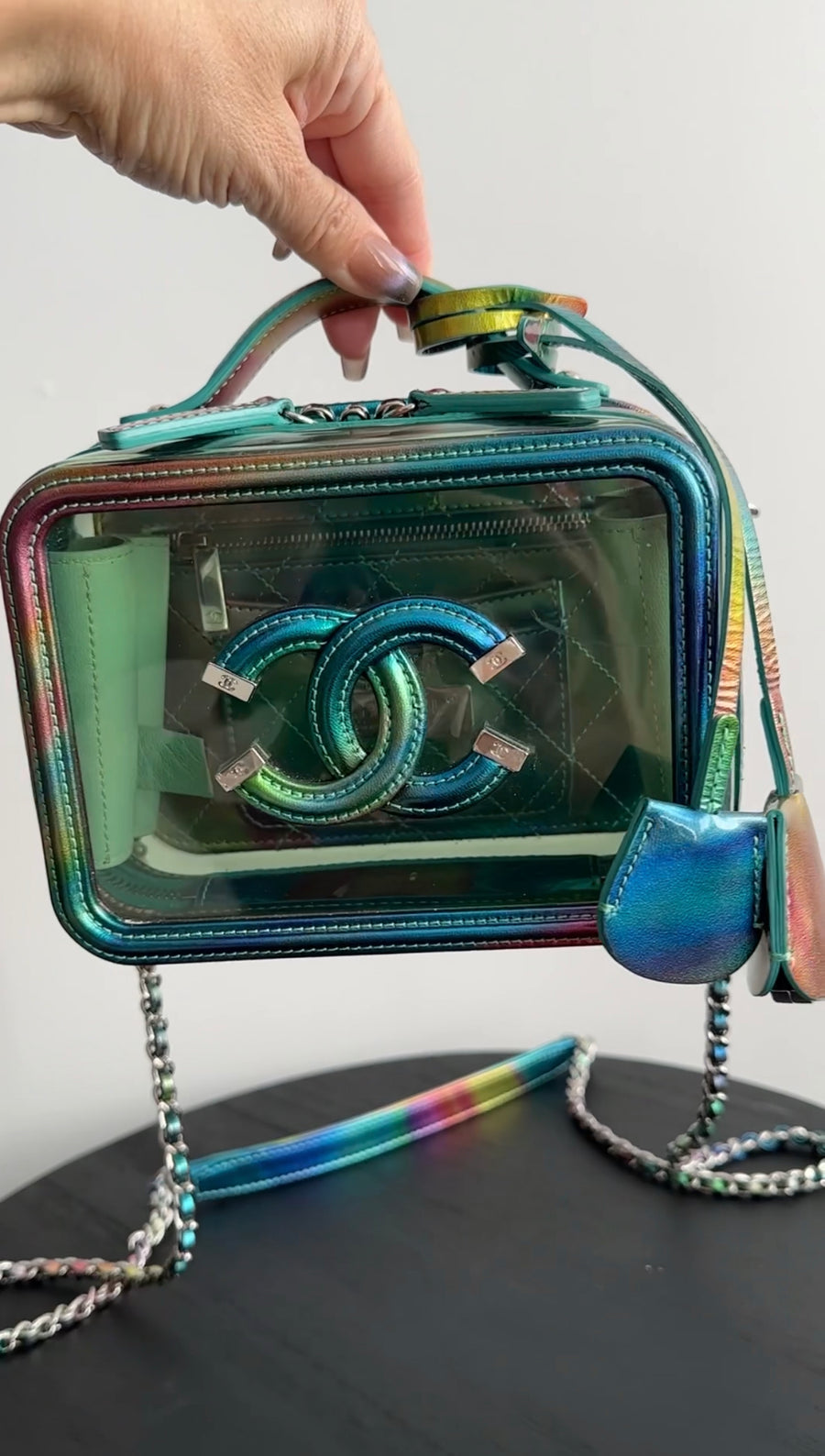Chanel 20C Iridescent Rainbow Filigree Clear PVC CC Vanity Case