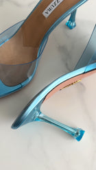 Aquazzura Metallic Blue Leather and Vinyl Mules - 40