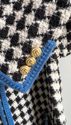 Gucci Black and White Tweed Jacket with Blue Trim - M / L