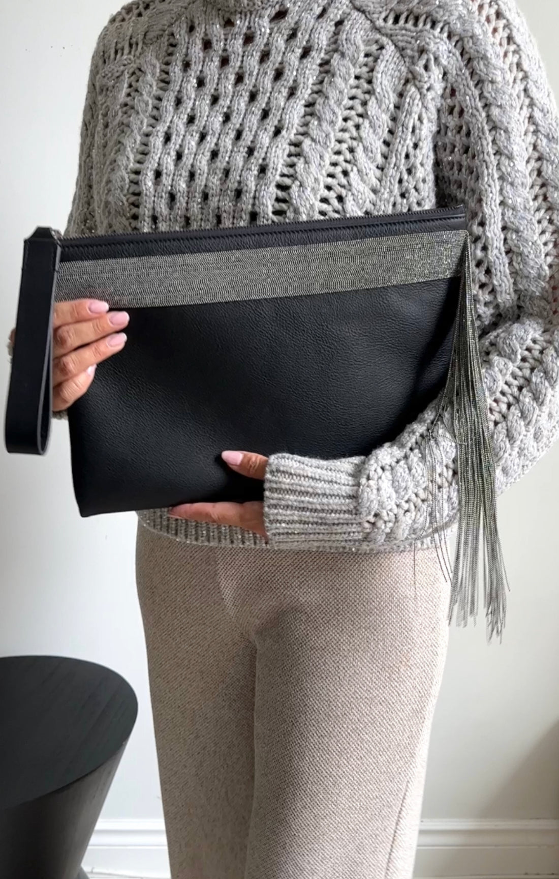 Charcoal clutch bag sale