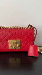 Gucci Small Red Leather Guccissima Padlock Chain Bag