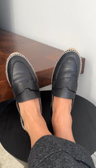 Hermes Black Leather Trip Flat Espadrille Shoes - 39