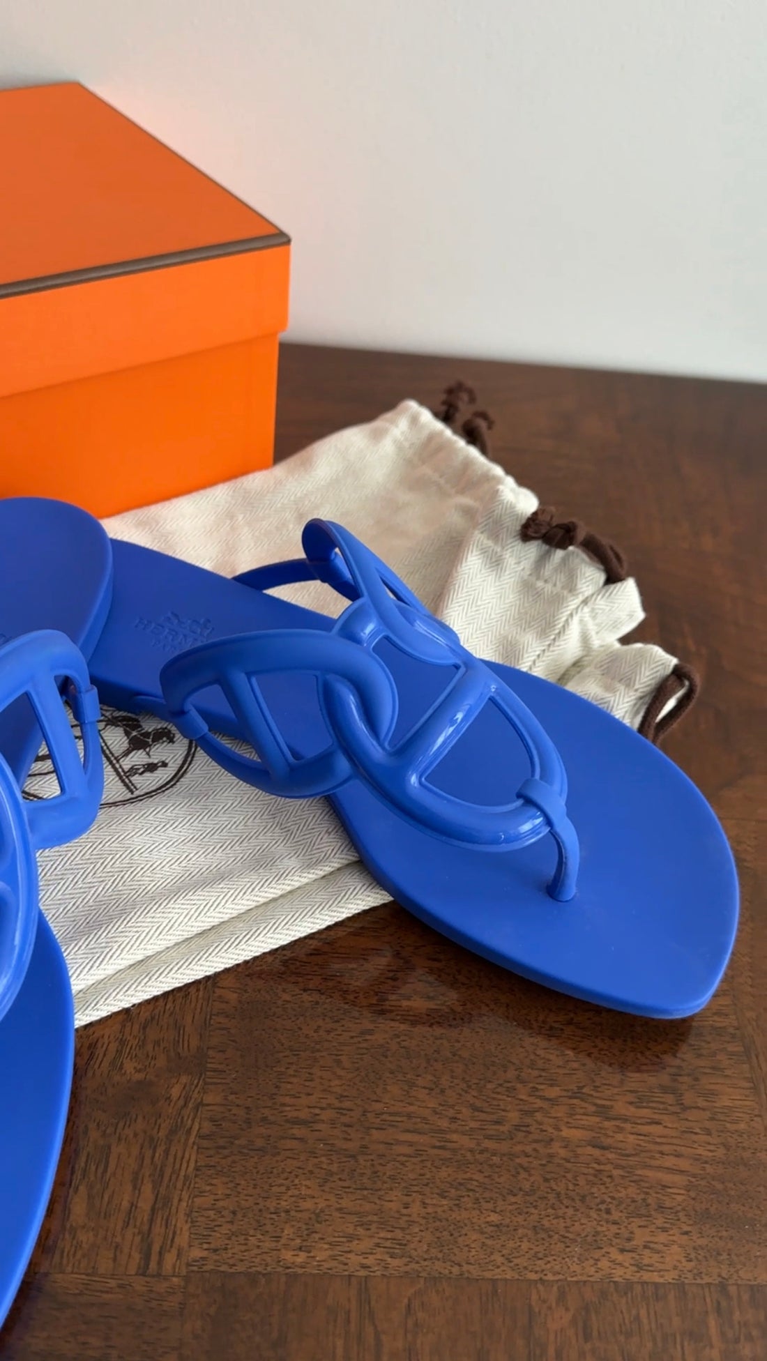 Hermes Blue Rubber Egerie Flat Sandals - 39 / 8.5