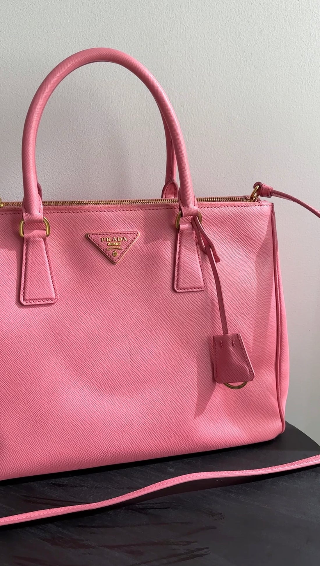 Prada Pink Saffiano Leather Double Zip Galleria Bag