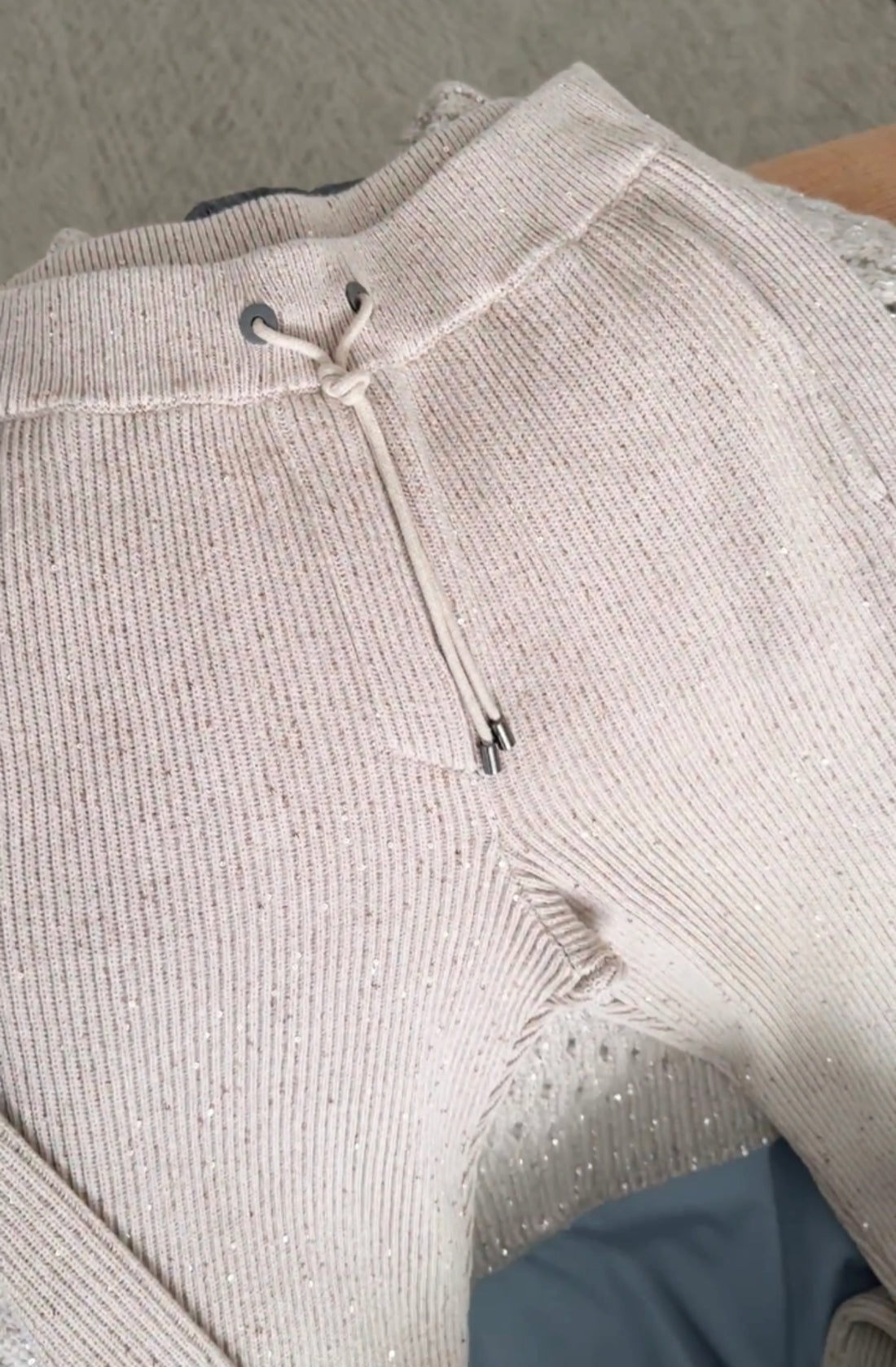 Brunello Cucinelli Beige Knit Sequin Wide Leg Jogger Pants - S (6)