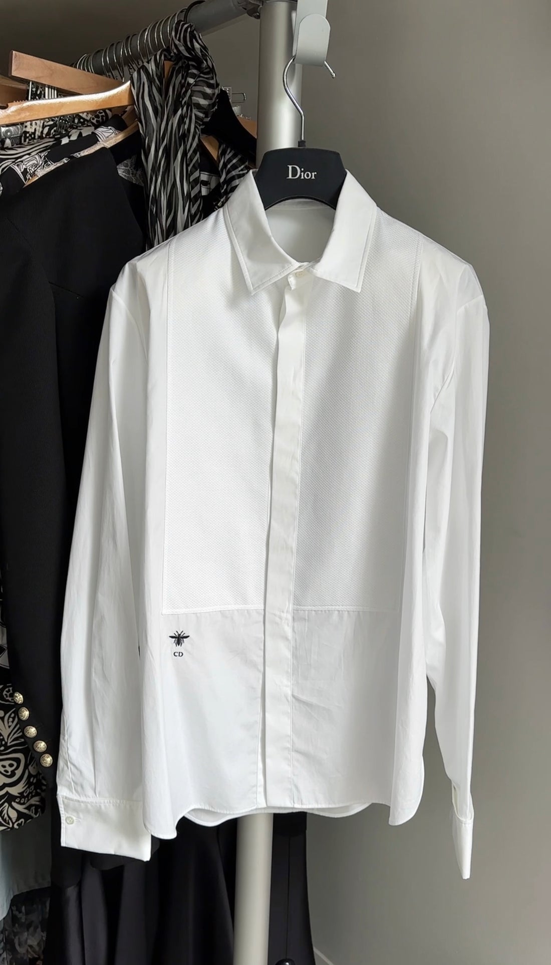 Christian Dior White Collared Tuxedo Bib Shirt - FR40 / 8