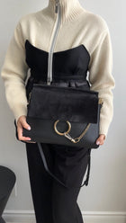 Chloe Faye Medium Black Suede and Leather Chain Bag