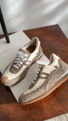 Loewe Taupe Suede and Ivory Nylon Combo Sneakers - USA 7