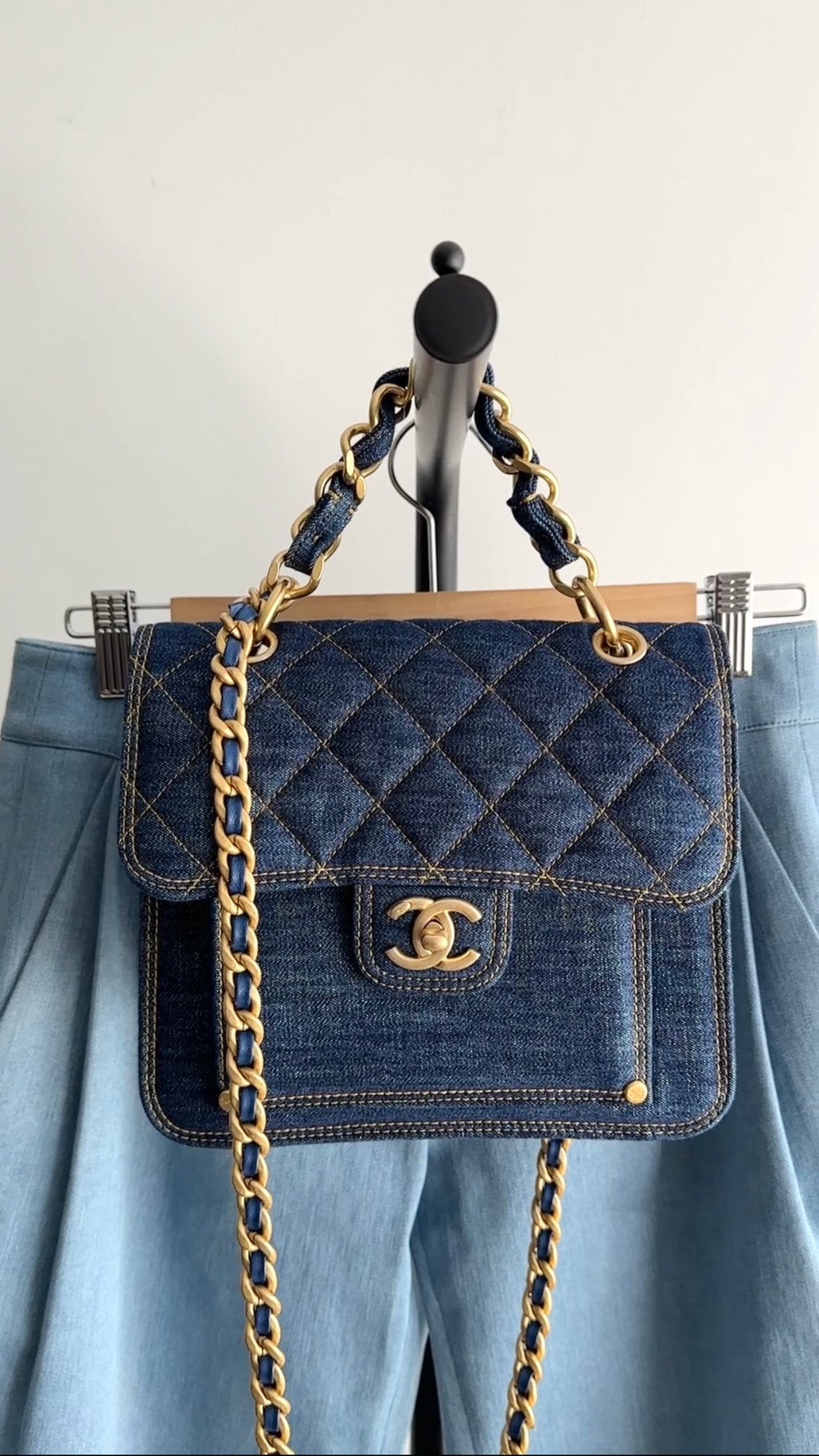 Chanel 23S Denim Quilted Chain Square Flap Bag