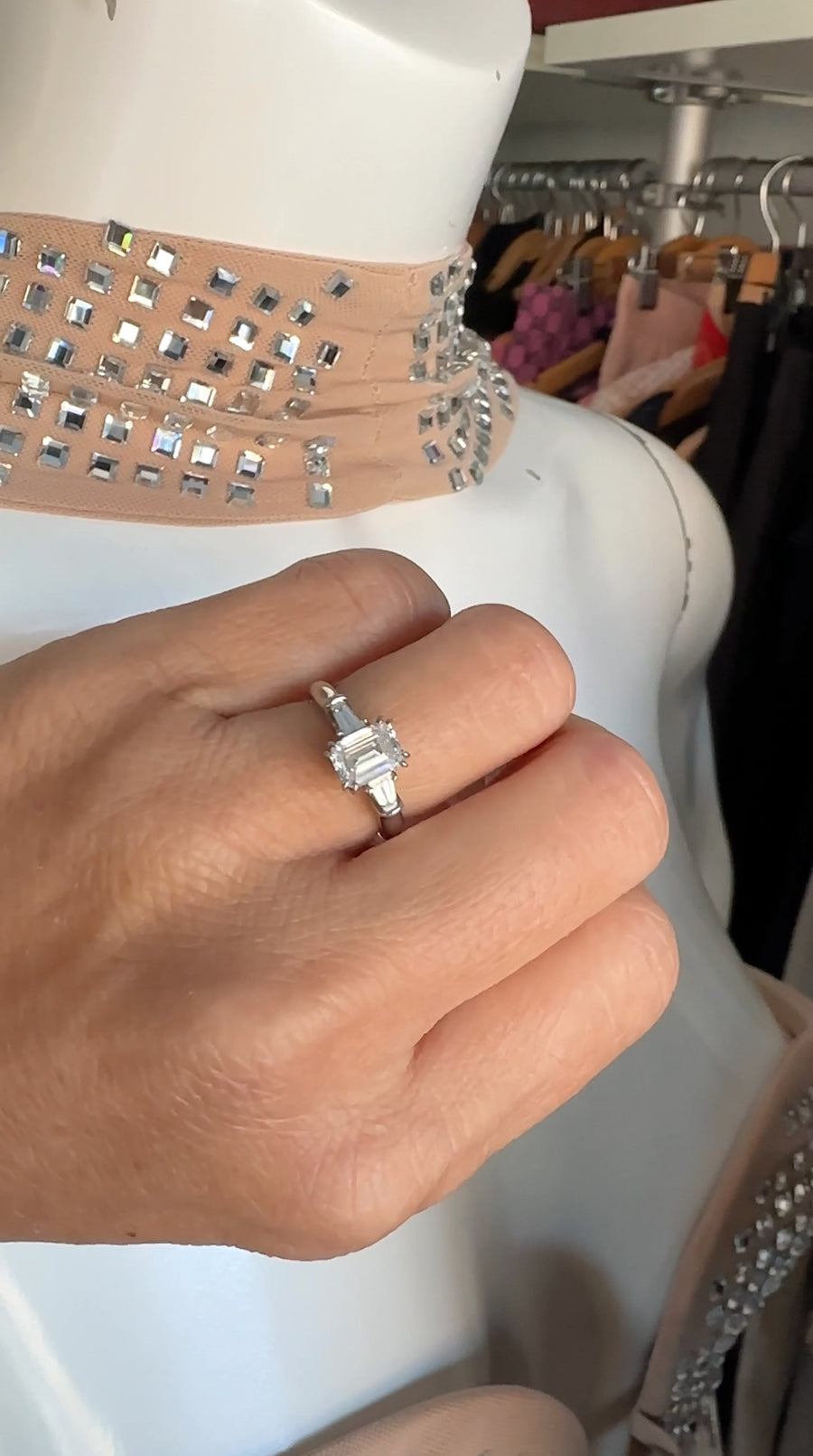 Harry Winston Platinum 1.01CT Emerald Cut Three Stone Diamond Engagement Ring