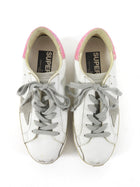 Golden Goose Superstar White Distressed Low Top Pink Glitter Sneakers - 36