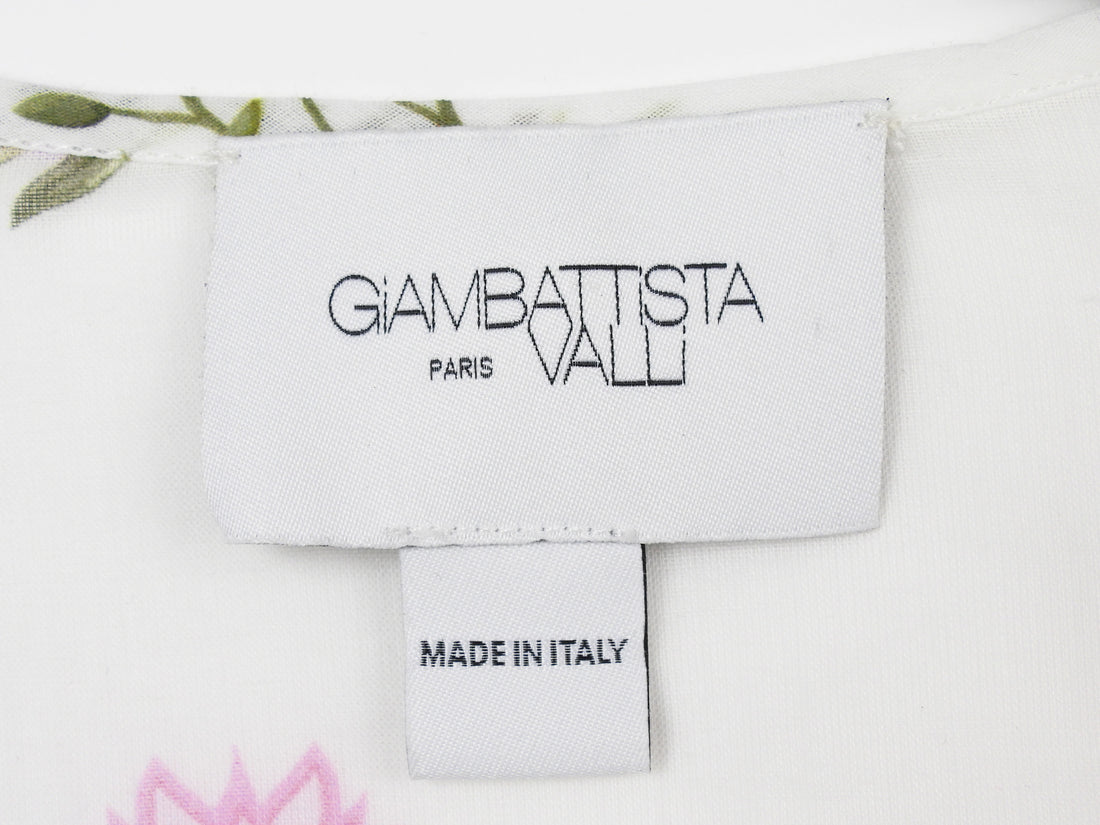 Giambattista Valli White Pink Floral Cotton Logo Tie Babydoll Dress - 42