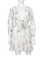 Giambattista Valli White Pink Floral Cotton Logo Tie Babydoll Dress - 42