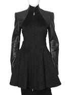 Gareth Pugh Black Alpaca and Leather Flare Zip Coat - US 10