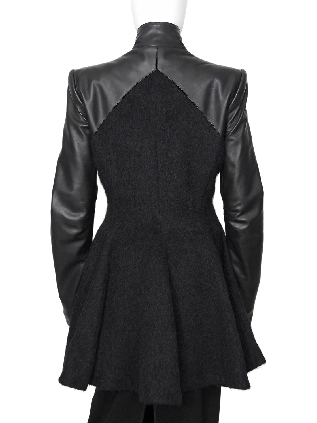 Gareth Pugh Black Alpaca and Leather Flare Zip Coat - US 10