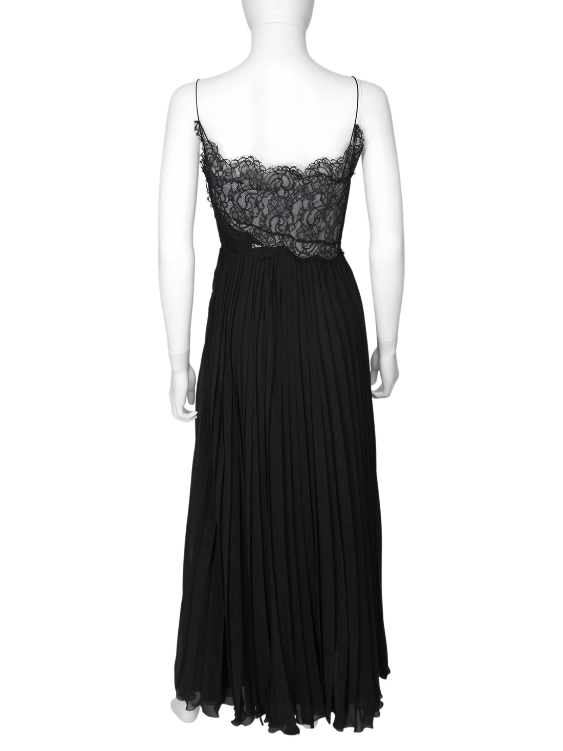 Giambattista Valli Black Flat Pleat Illusion Lace Strappy Gown -  IT 44 / 8 / M