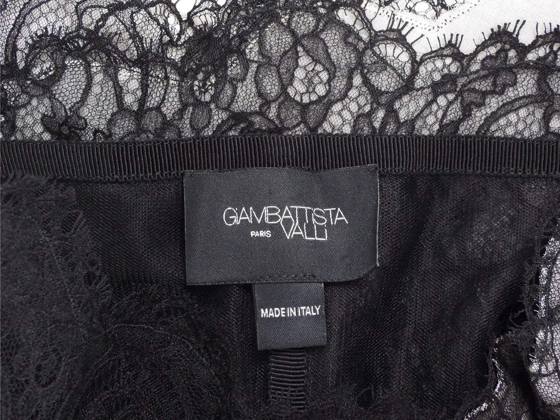 Giambattista Valli Black Flat Pleat Illusion Lace Strappy Gown -  IT 44 / 8 / M