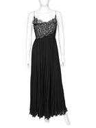 Giambattista Valli Black Flat Pleat Illusion Lace Strappy Gown -  IT 44 / 8 / M