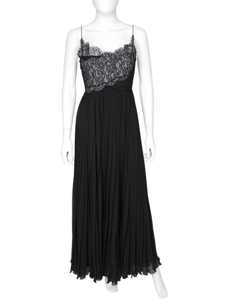 Giambattista Valli Black Flat Pleat Illusion Lace Strappy Gown -  IT 44 / 8 / M