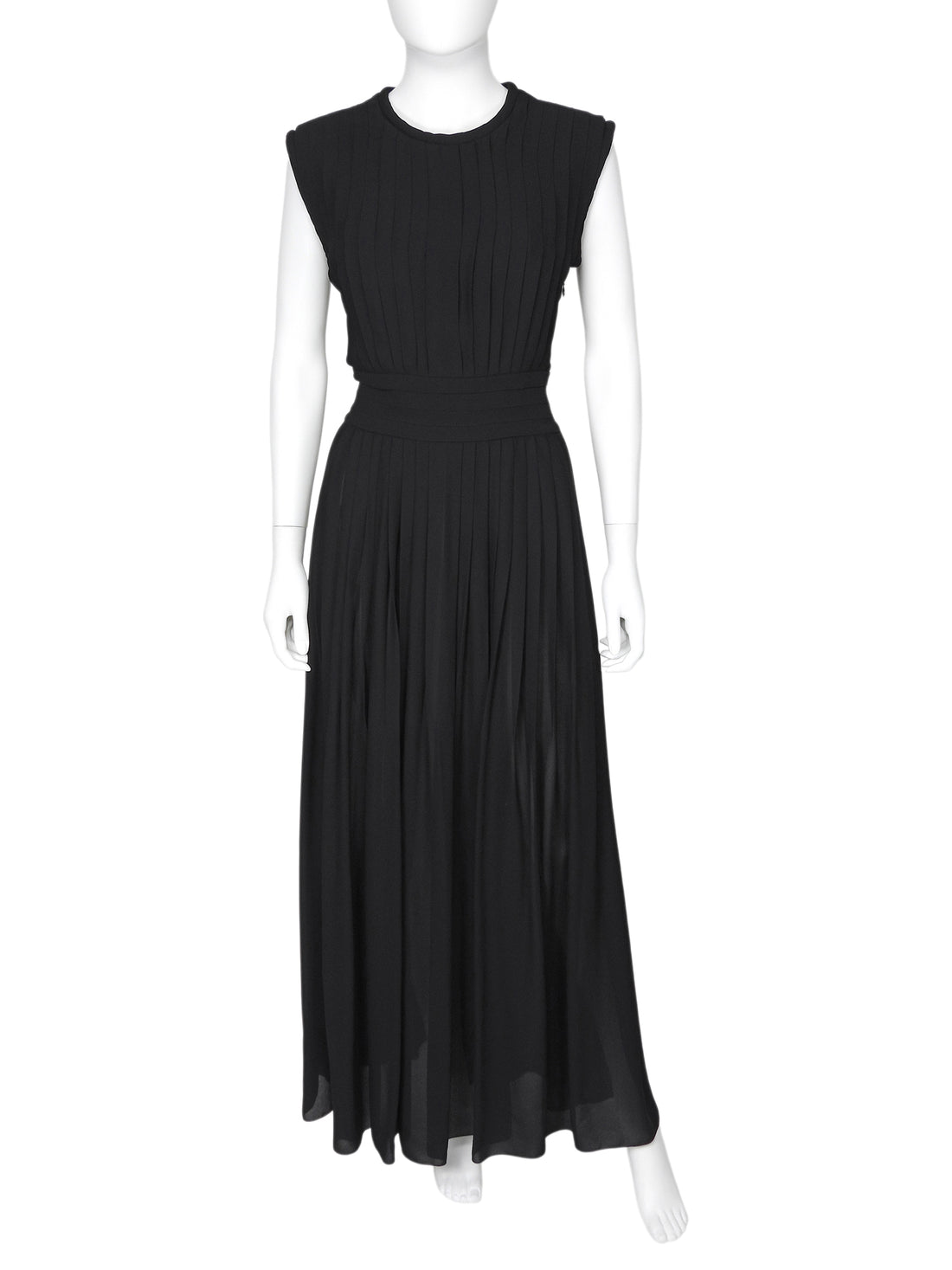 Giambattista Valli Black Flat Pleat Sleeveless Gown Semi Sheer Skirt - IT 44 / US 8 / M