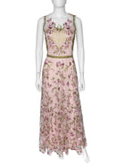 Giambattista Valli Pink green Flora Mesh Embroidered Silk Heart Gown - IT 42 / 6