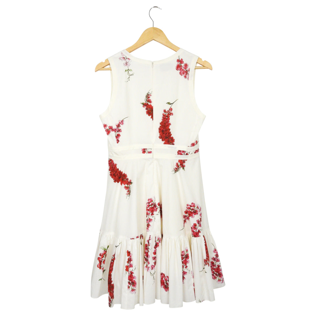 Giambattista Valli Ivory and Red Floral Silk Tank Sleeve Midi Dress - 42