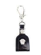 Gianni Versace Vintage Black Leather Medusa Head Keychain