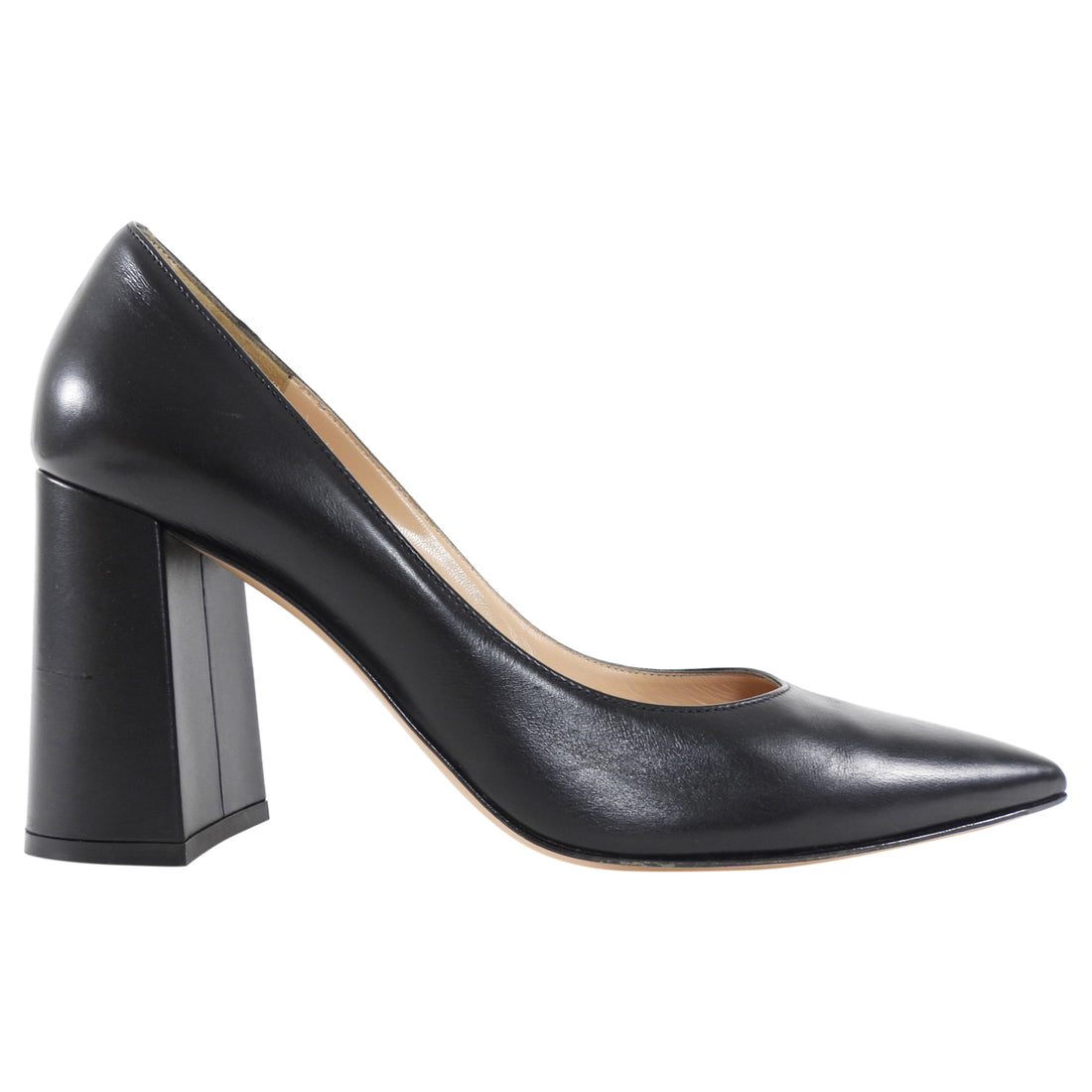 Gianvito Rossi Black Smooth Calf Leather Block Heel Pumps - 39.5