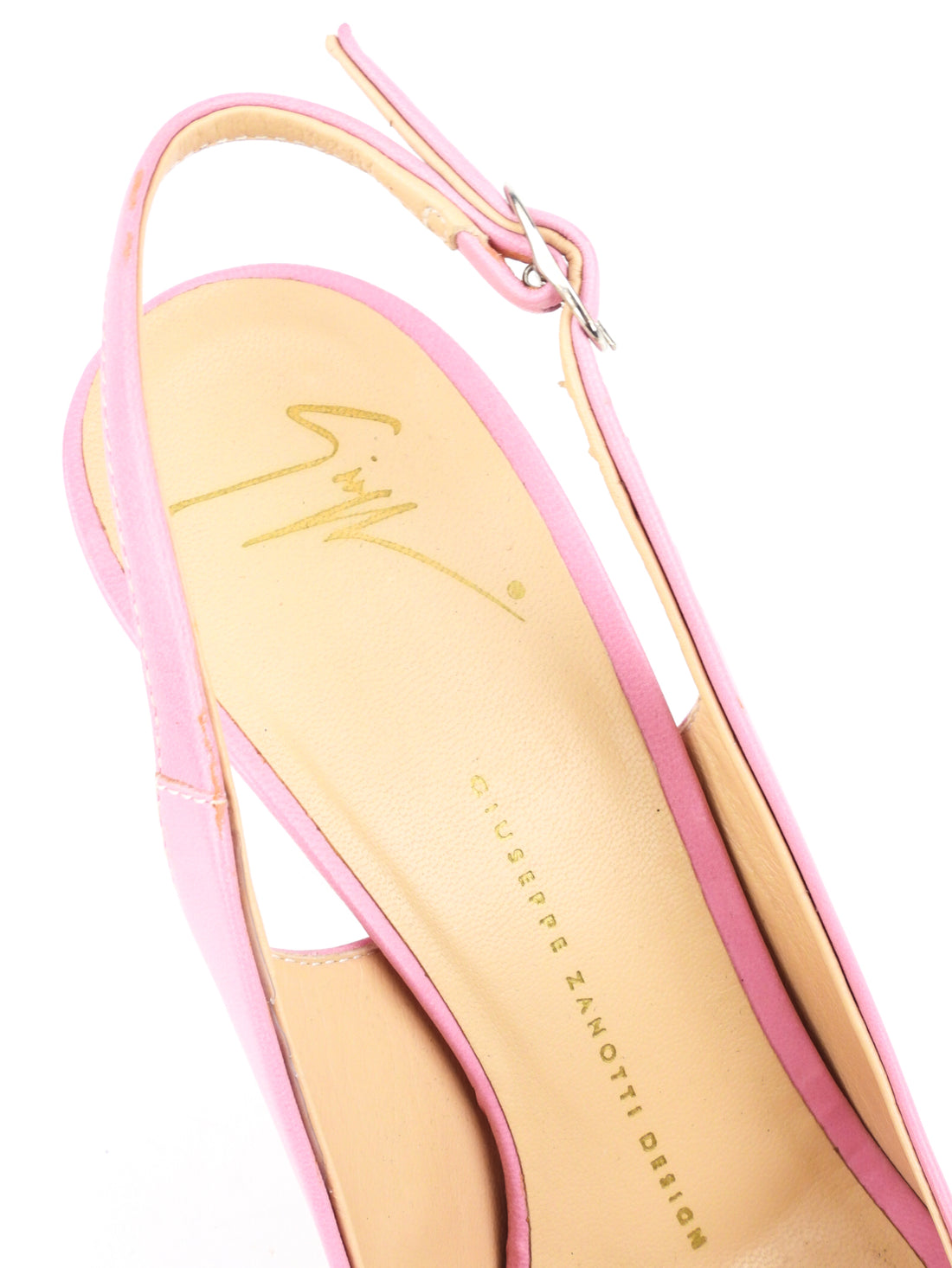 Giuseppe Zanotti Design Pink Goatskin Leather Slingback Peep Toe Plato Sandals - 38.5