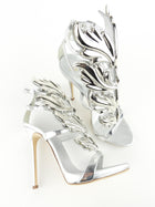 Giuseppe Zanotti SIlver Metallic Winged Coline Stiletto Heel Platform Sandal - 37.5