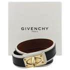 Givenchy Black and White Leather Goldtone Shark Tooth Twist Lock Double Wrap Beacelet - M