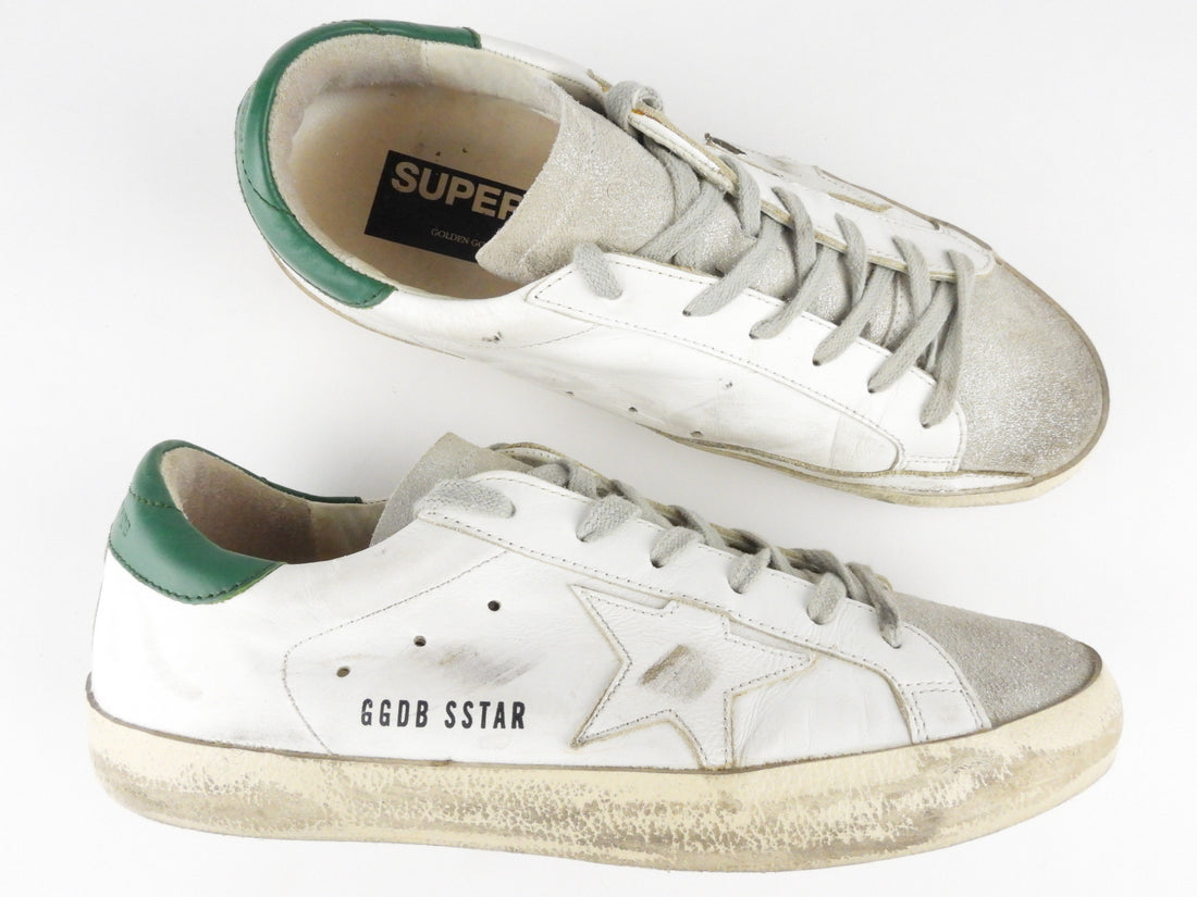 Golden Goose White and Green Superstar Low Top Sneakers - 39